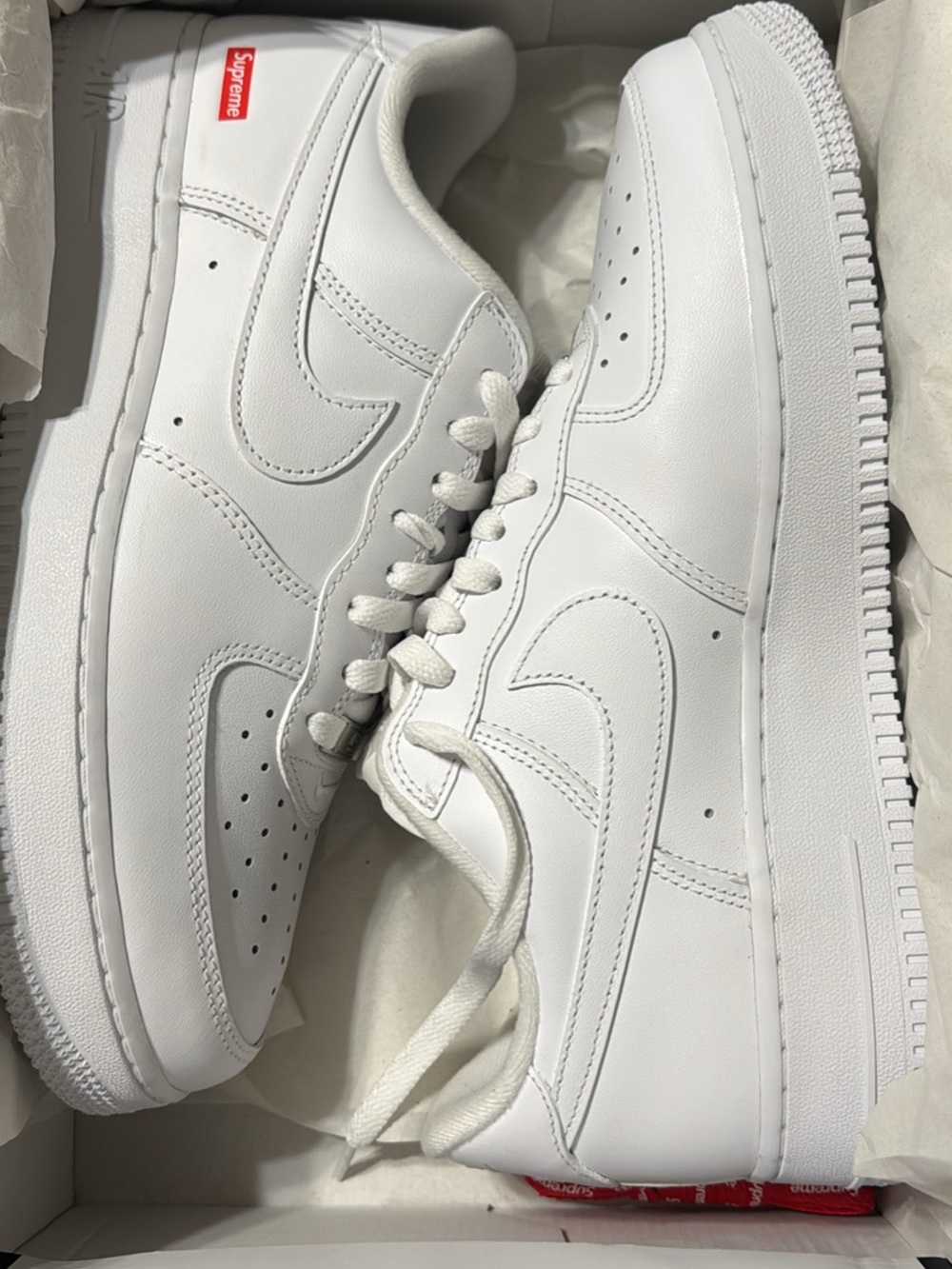 Supreme White Low-Top Leather Sneakers
